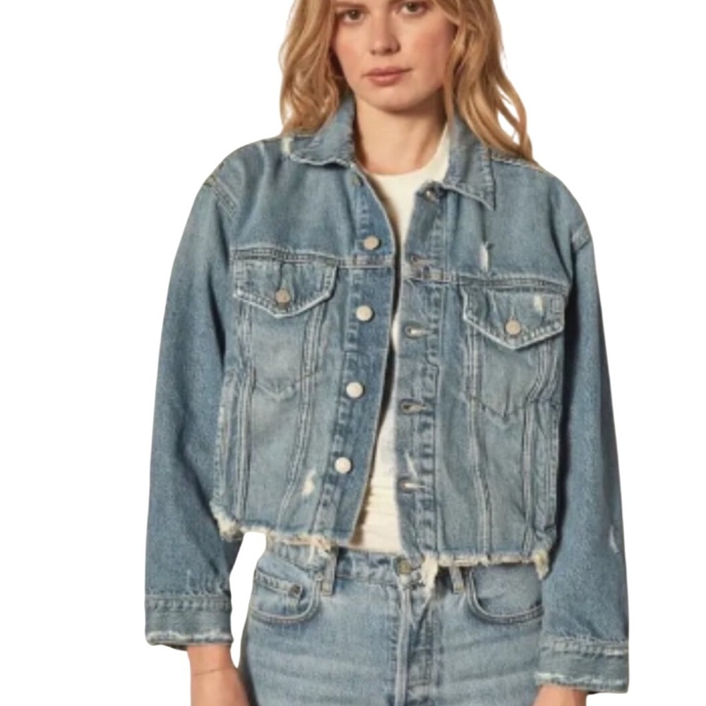 Boyish Harvey Cropped Oversized Distressed Jean Jacket in Gilda XS
